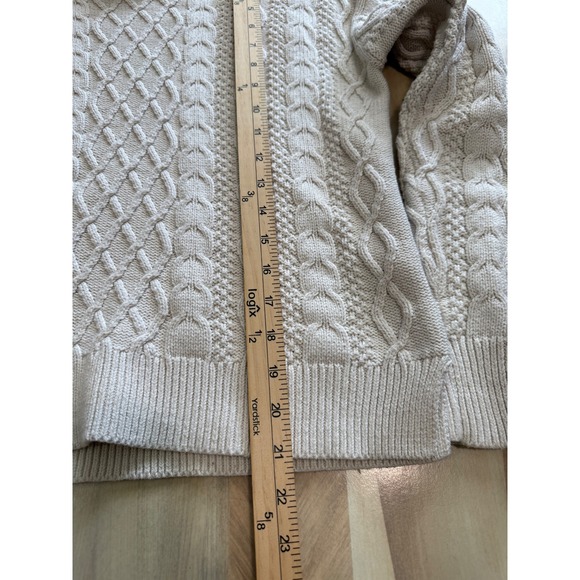 J Crew womens Small Cream Beige 100% Cotton Cable Knit Crewneck Sweater - Picture 5 of 7